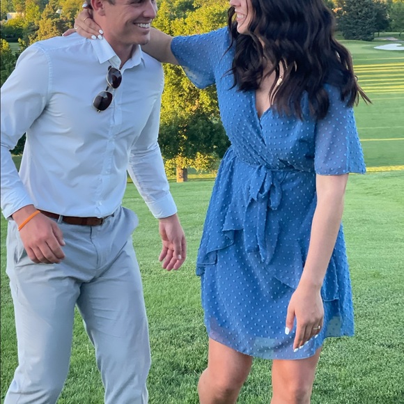 Blue Faux Wrap Dress - Picture 2 of 3